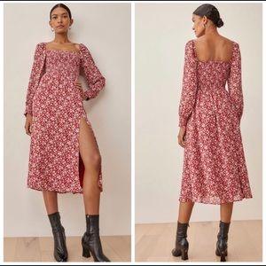 Reformation Cello Floral Puff Sleeve Smocked Midi Dress In Flower Girl NWT